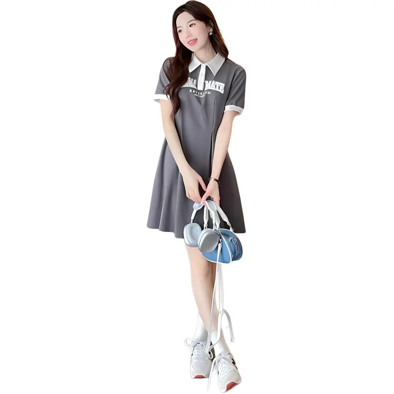 Tonlion Short Sleeved Dresses Women's Charcoal Gray-3