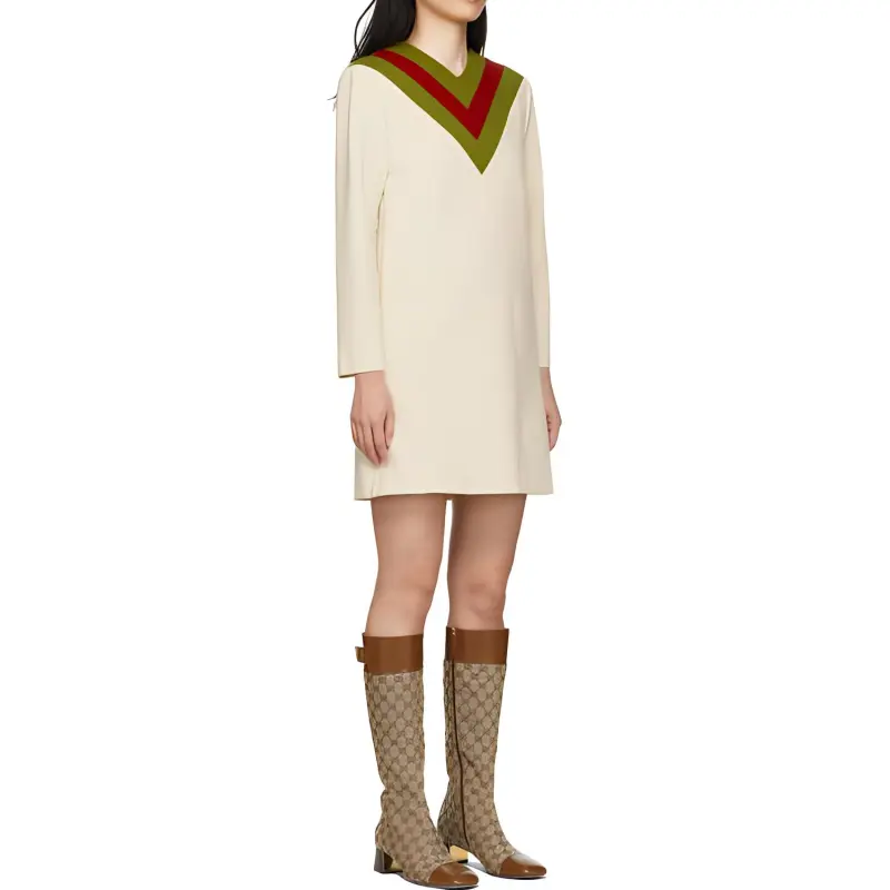 GUCCI Long Sleeved Dresses Women's Beige Yellow-3