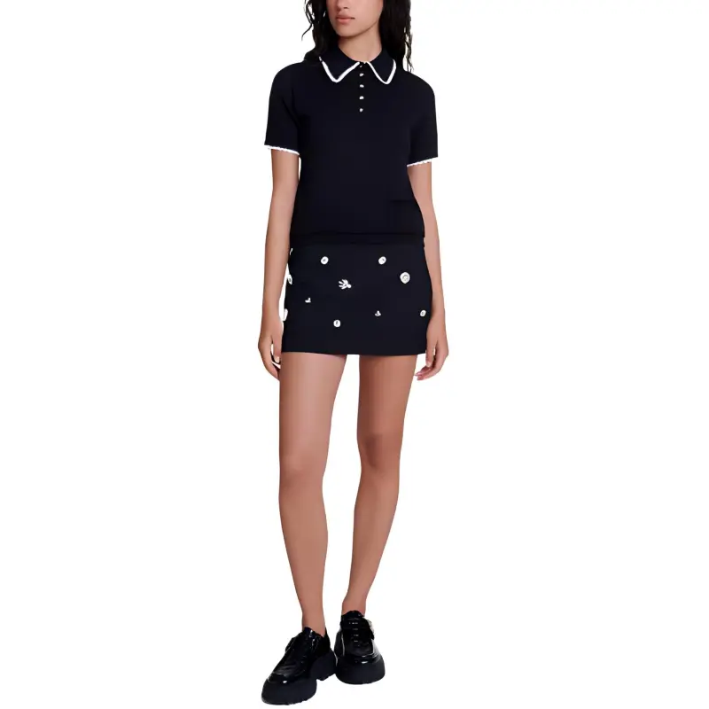 Maje Crochet trim Knitted Polo Top-1