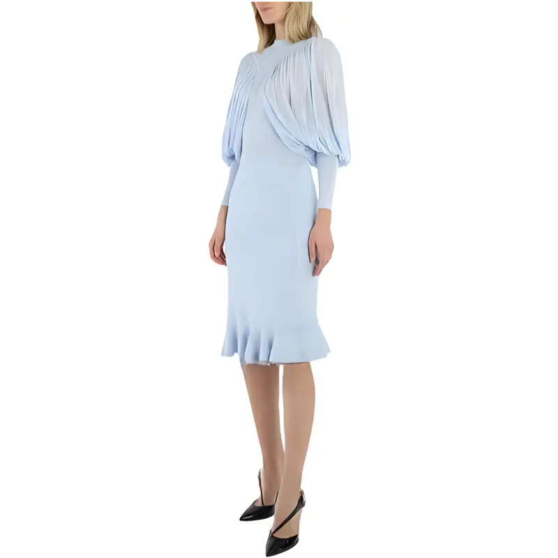 Burberry Long-Sleeved Dresses Women's Light Blue-4