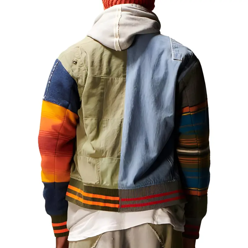 GREG LAUREN Patchwork Wool cotton Bomber Jacket-2