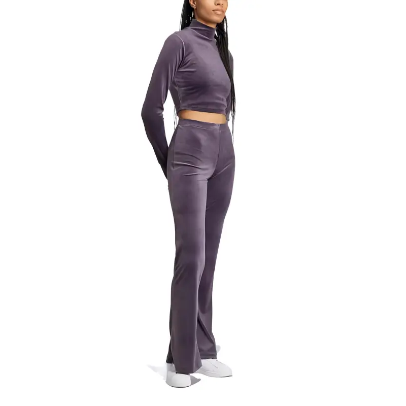 Adidas Women's Long Sleeve Rhinestone Trefoil Velvet Crop Top Aurora Black-3