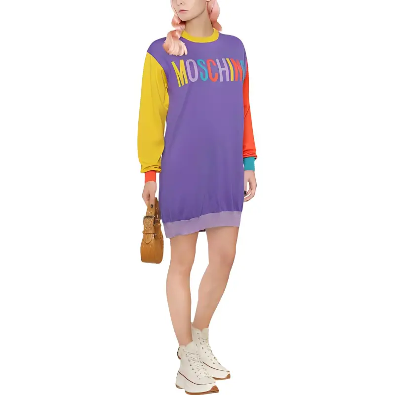 MOSCHINO Logo-print Colour-block T-shirt Dress-1