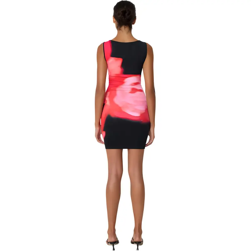Khy x IOANNES FW24 Smooth Stretch Tank Mini Dress Sleeveless Dress Women's Black Peony-2