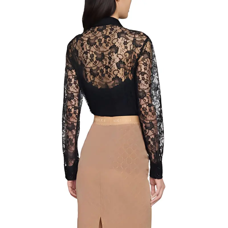 GUCCI Lace Patterned Blouse Black-2
