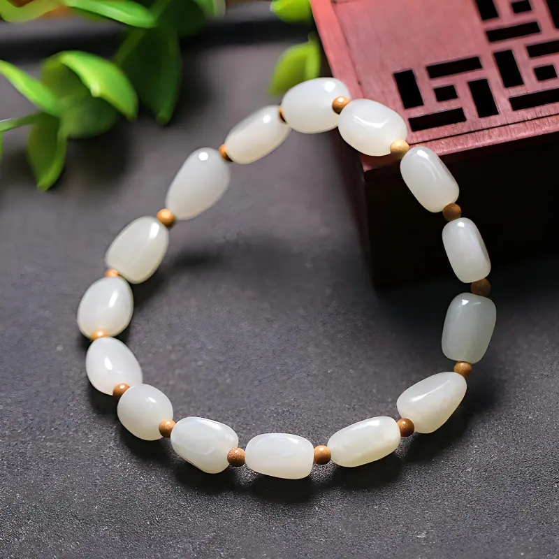 GANGCUI Olive Hetian Jade Bracelet White Jade Unisex-1