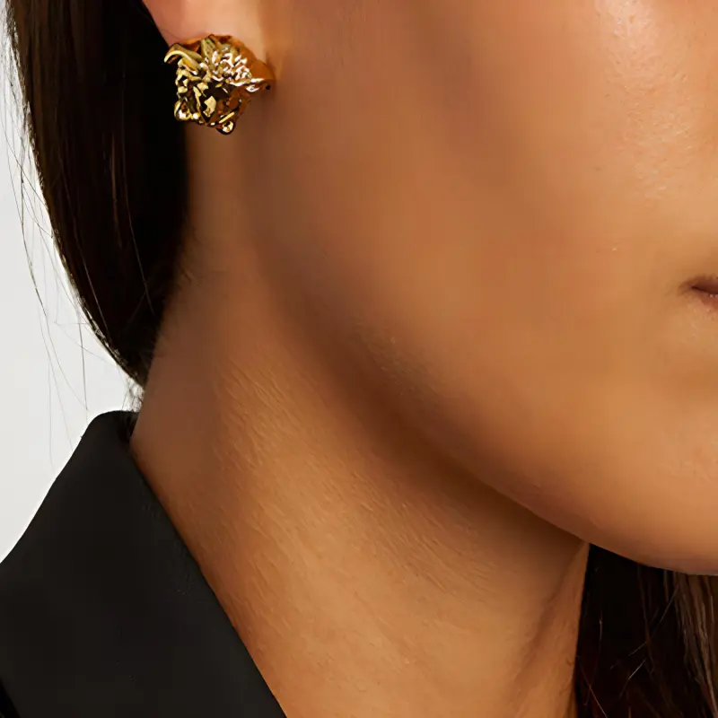 VERSACE Medusa Stud Logo Engraved Earrings-4