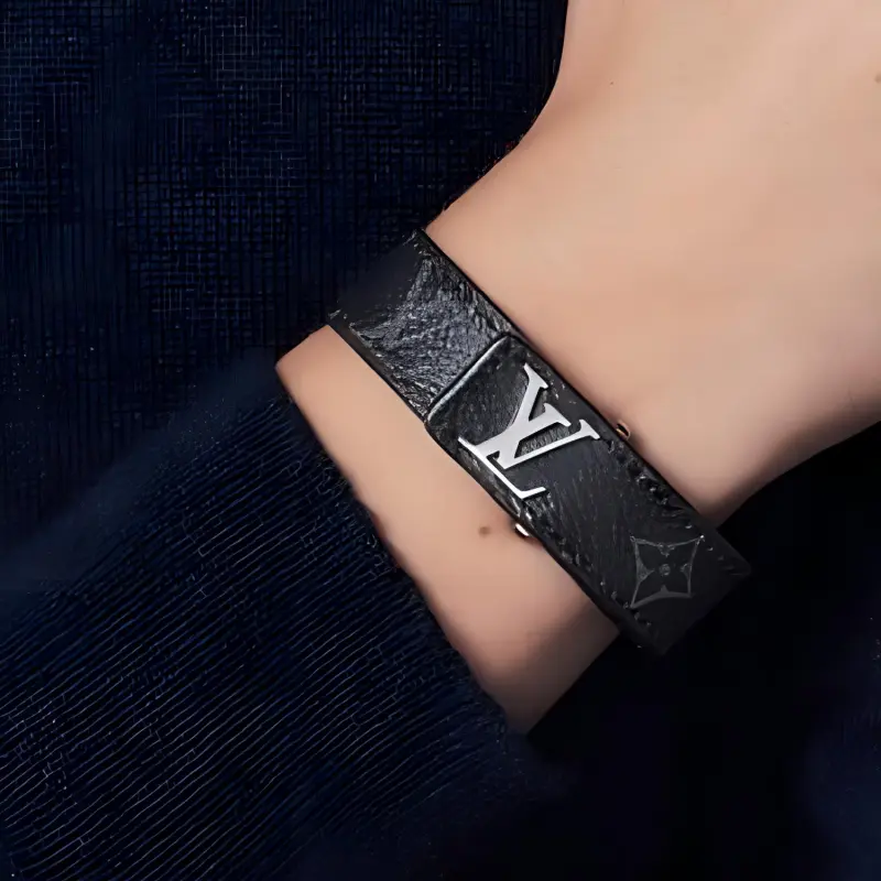 LOUIS VUITTON Calfskin Bracelets Men's Black-2