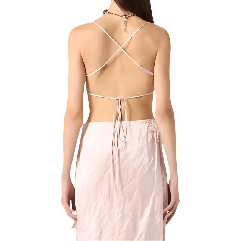 Blumarine Rose appliqué Crinkled satin Top-3