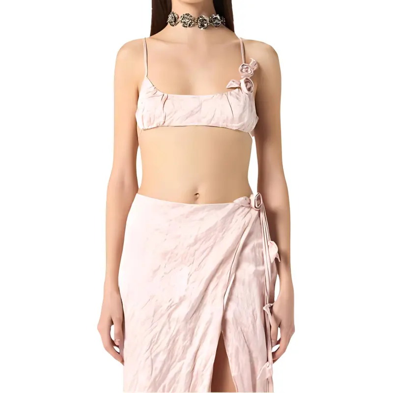 Blumarine Rose appliqué Crinkled satin Top-1