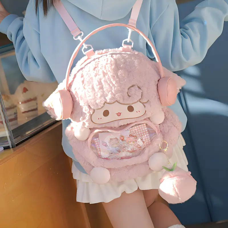Holding Bamboo Polyester Backpack Unisex Pink-5