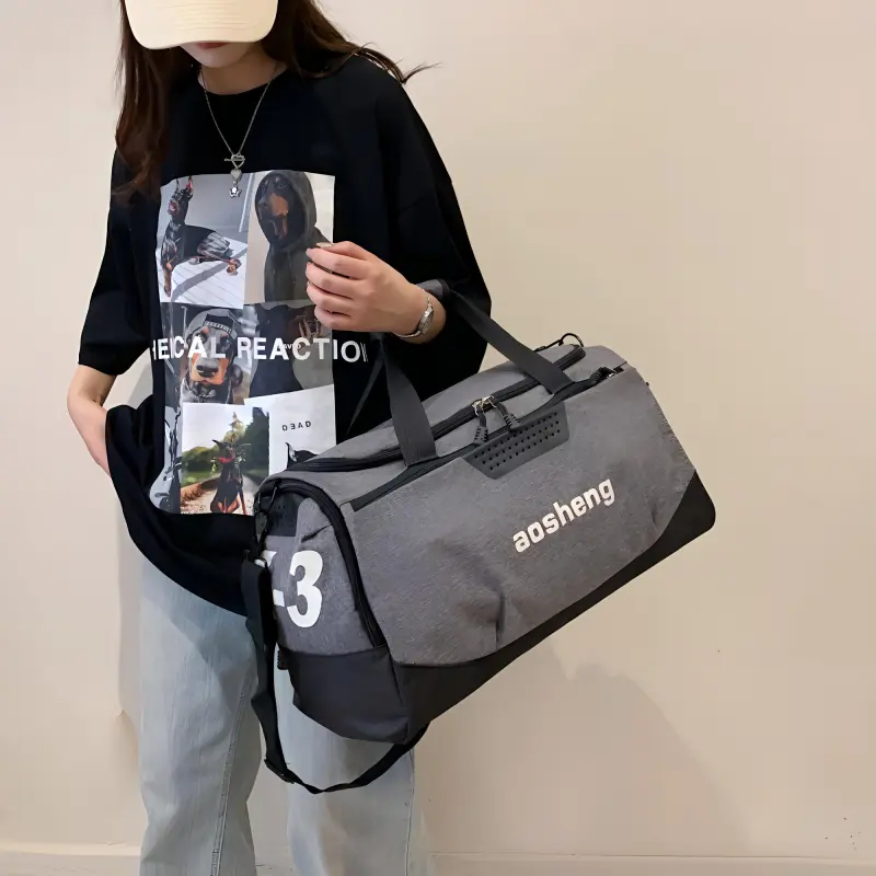 OURFUN Canvas Gym Bag Unisex Gray/Black/Burgundy/Royal Blue-2