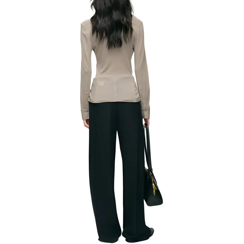 YOEYYOU Casual Pants Women's Dark Blue Stripes-2