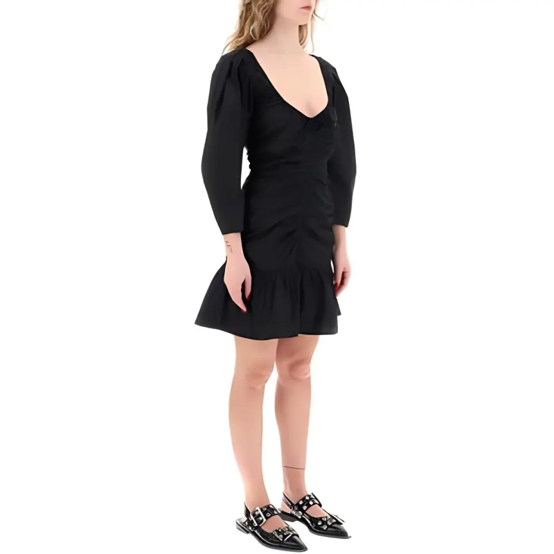 GANNI Gathered U Meck Peplum Hem Mini Dress-1
