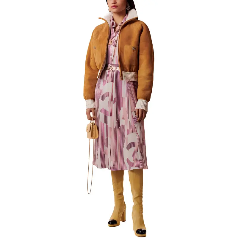 CHANEL Leather Jacket Women's Brown-2