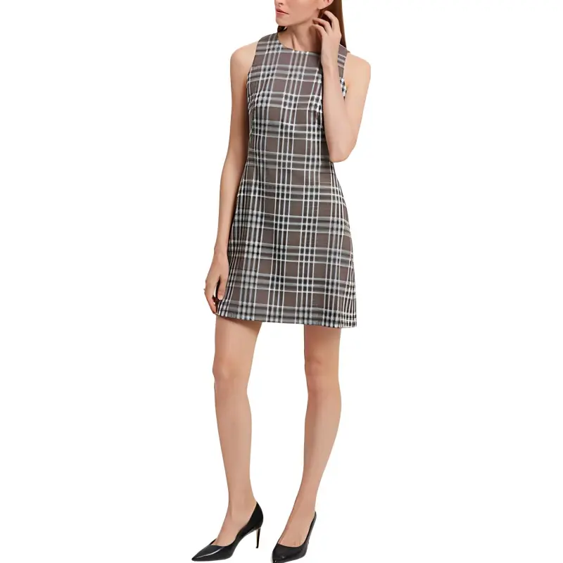 THEORY Sleeveless Dresses Women's Plaid Gray-1