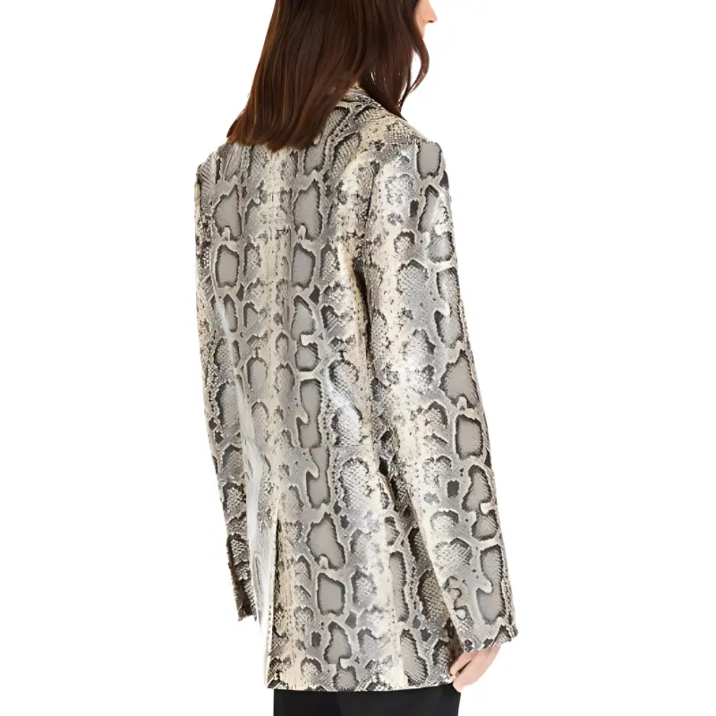 SportMa Fiorigi Collection Oversized Python-Print Leather Blazer Business Suit Women's Light Brown-3
