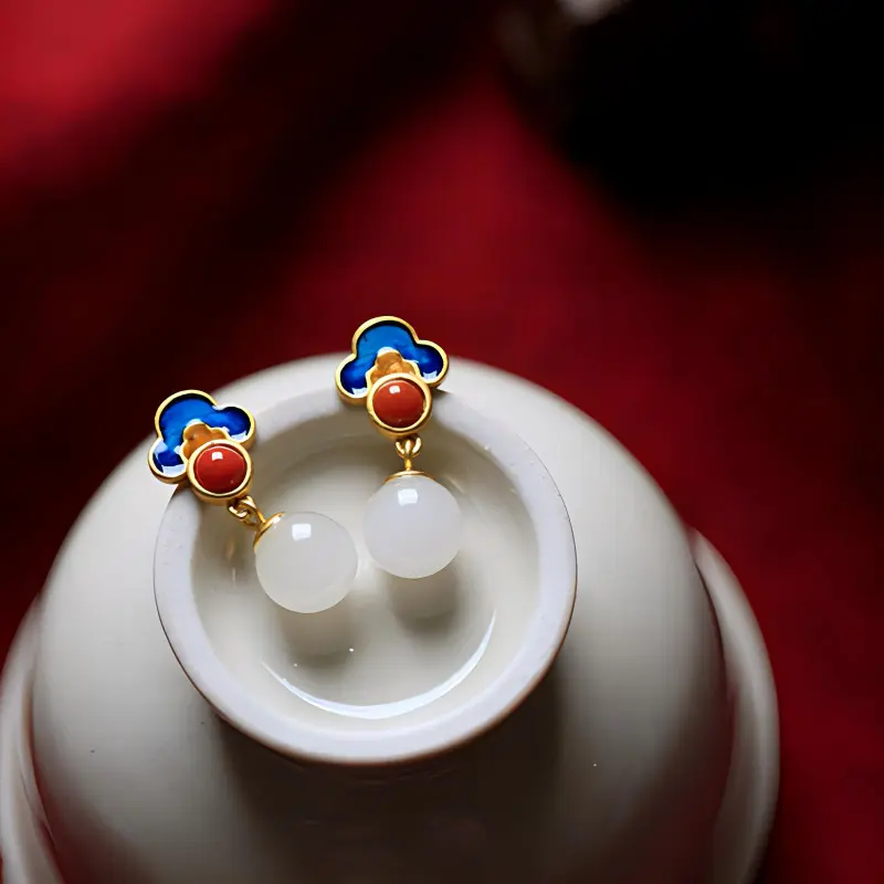 RUOK Colored Glaze Jade Earrings Women's-1
