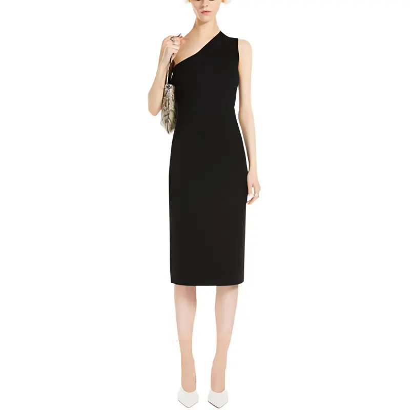 SportMa Knitted Viscose One shoulder Dress Sleeveless Dress Women's Black-2