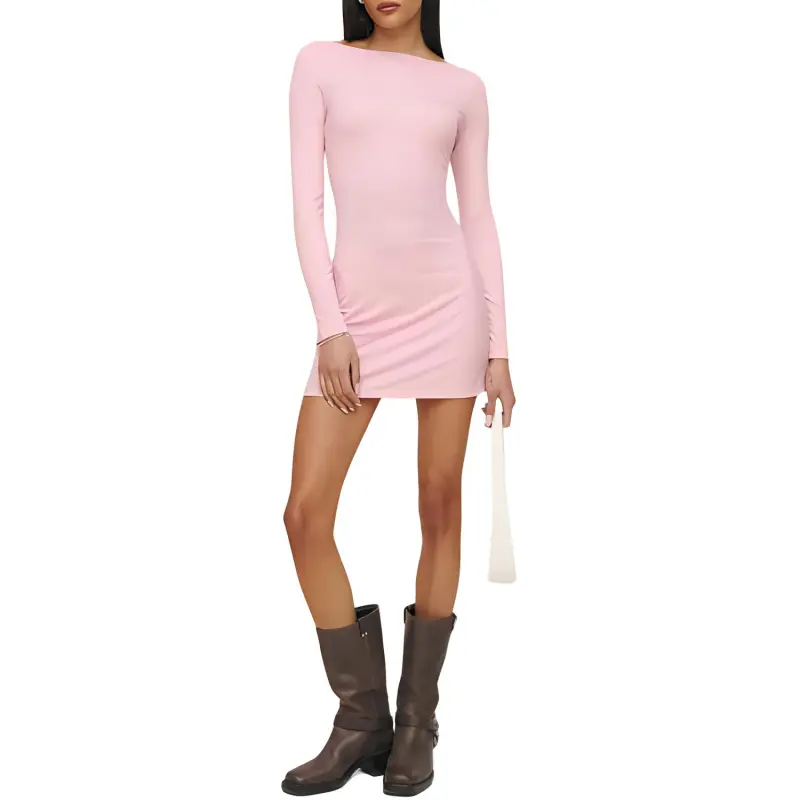REFORMATION Jaelynn Knit Dress Long-Sleeved Dresses Women's Pink-1