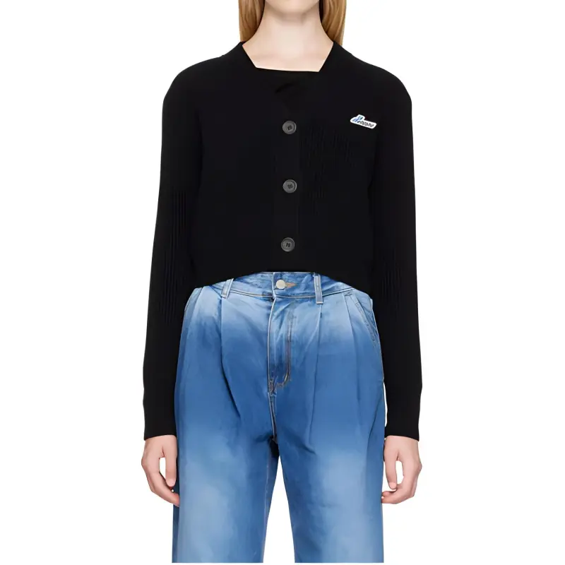 WE11DONE Logo patch Ribbed knit Wool Cardigan-1
