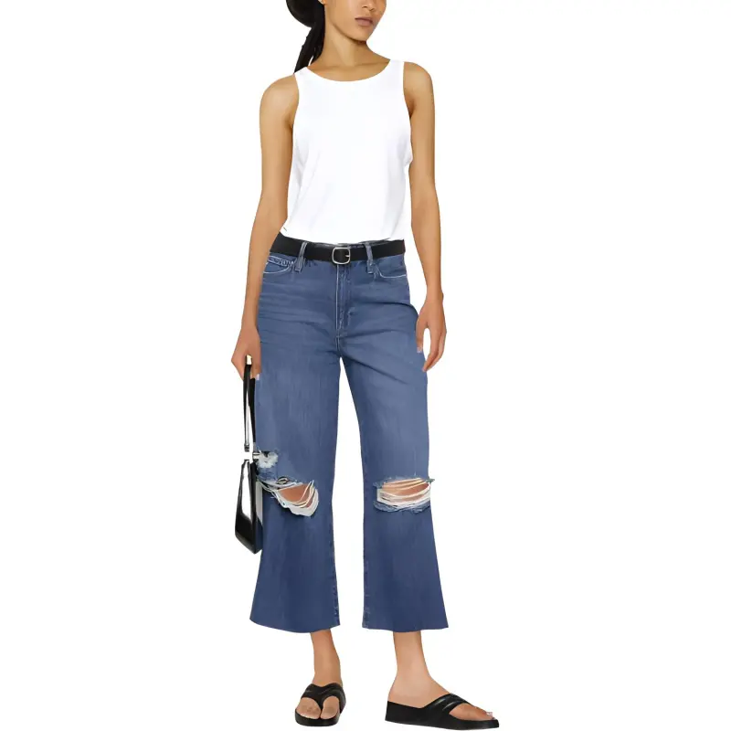 FRAME Distressed Wide Leg Jeans-2