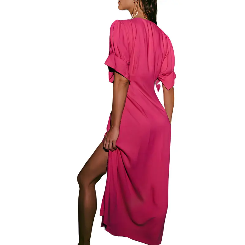 FREE PEOPLE Vintage Summer Midi Dress Short-Sleeved Dresses Women's Vacay Pink/Beach Pink-0