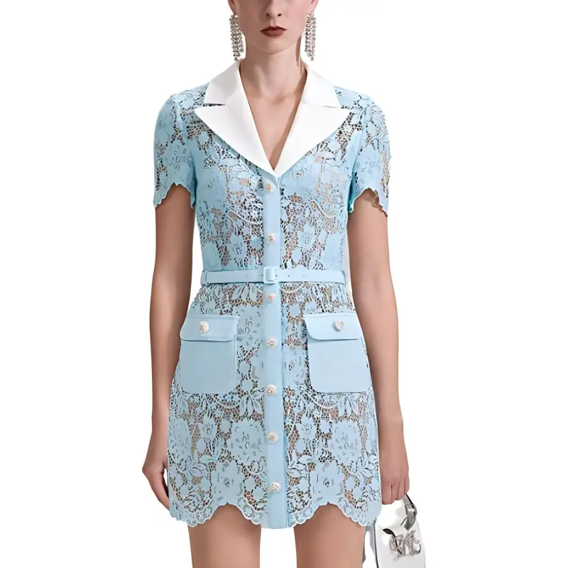 Self portrait Short Sleeved Dresses Women's Misty Blue-1