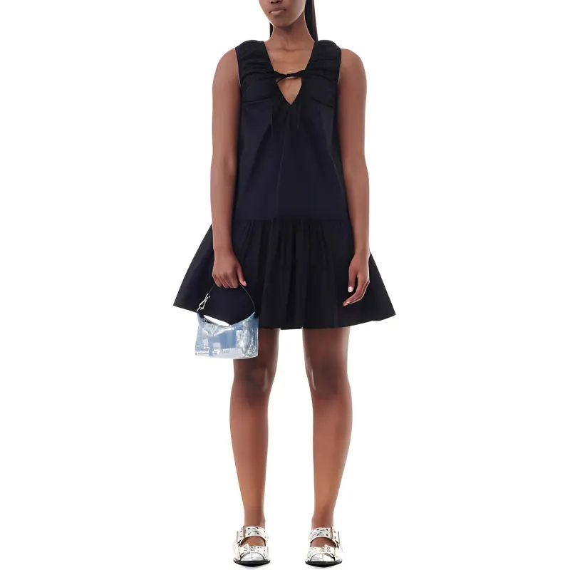 GANNI V-Neck Poplin Mini Dress-1