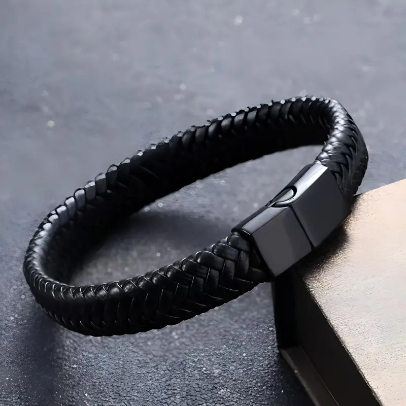 KOOGIS Leather Wristbands Men's Black-5
