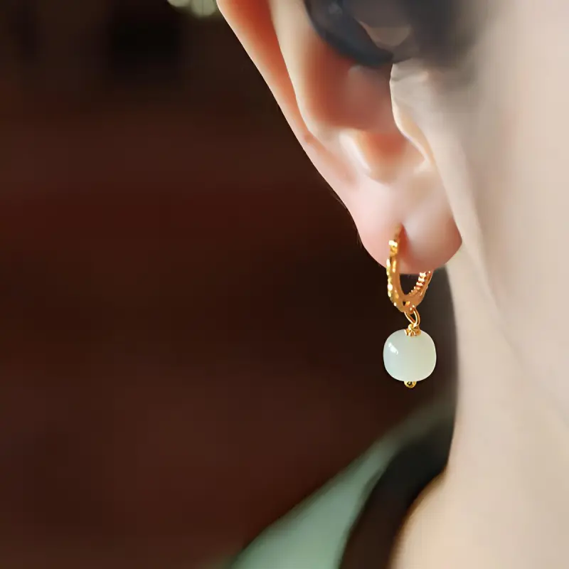 Xiaoyinjiang S925 Silver And Field Jade Earrings Women's-3