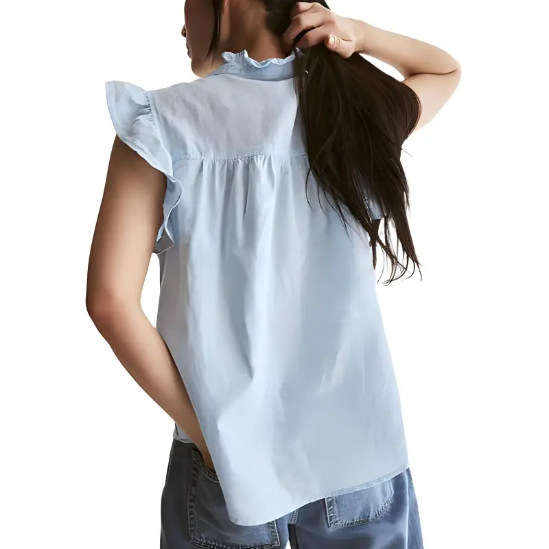 H&M Flutter Sleeve T-Shirt Women's Light Blue-1