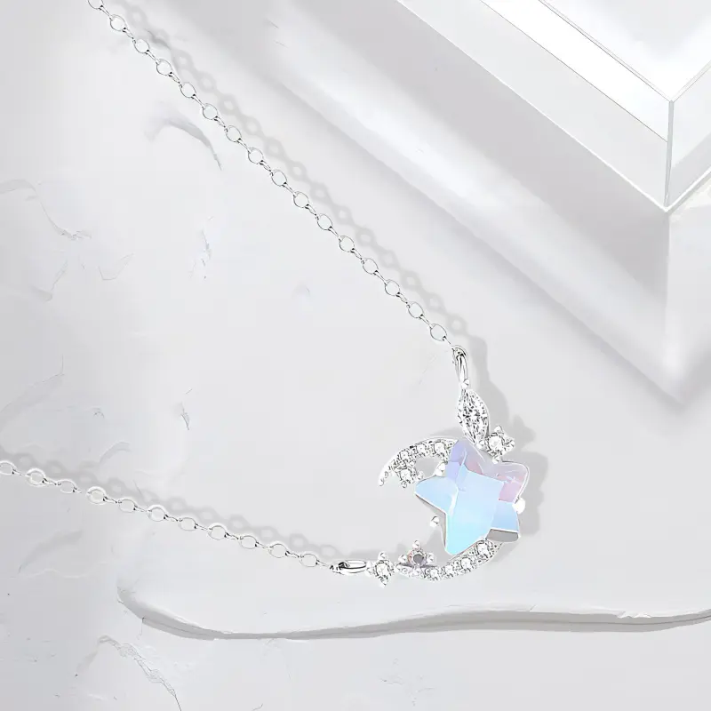 Muyan S925 Silver Moon Companion Star Necklace Women's-1
