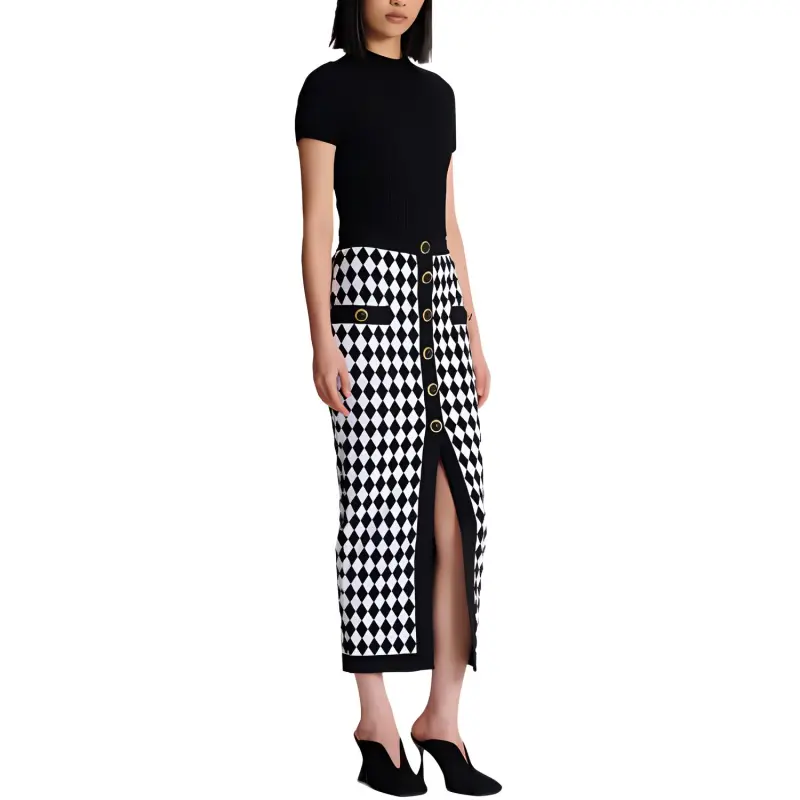 BALMAIN Diamond intarsia Knitted Midi Skirt-2