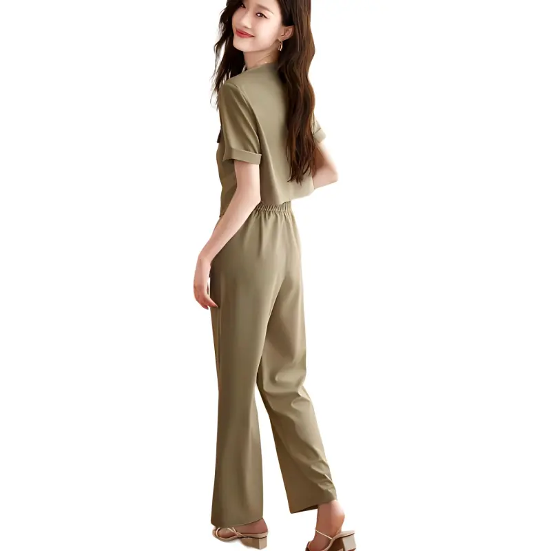 Mo Han Yi Mei Casual Suit Women's 2 Piece Set Khaki-1
