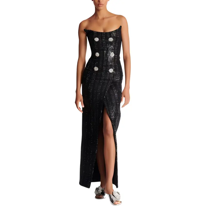 BALMAIN Sequinned Metallic Tweed Gown-1