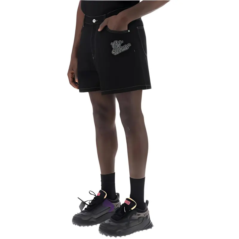 OFF WHITE Logo appliqué Denim Shorts-3