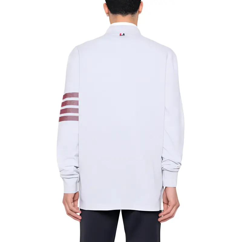 THOM BROWNE Stripe Detailed Long Sleeved Polo Shirt-4