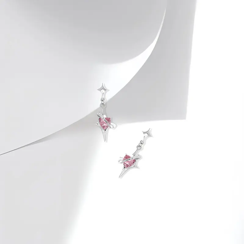 Muyan Alloy Heart Planet Hoop Earrings Women's-2