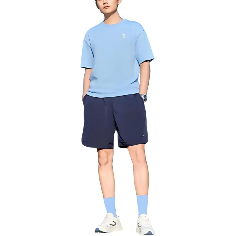 QIAODAN Drop Shoulder Sleeve T Shirt Unisex Sunny Mountain Blue-2
