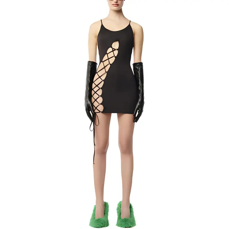 HERON PRESTON Logo Patch Lace-Up Mini Dress-2