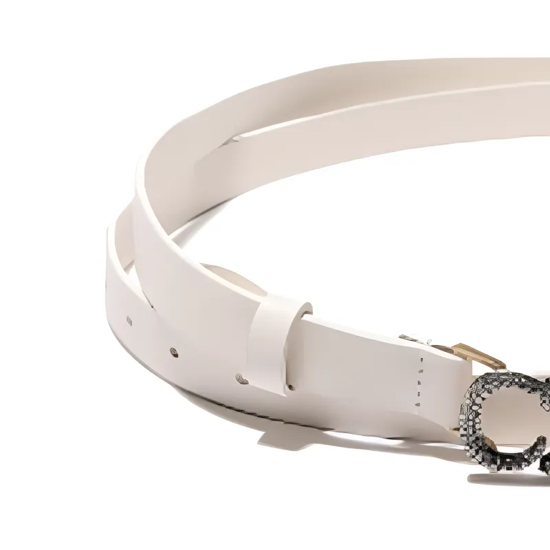 DIOR CD Buckle Adjustable Ring Leather Leather Belts Women's White Width  2CM-1