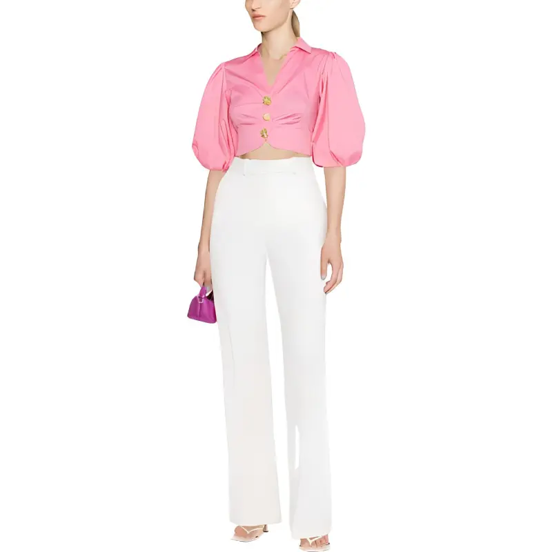 Self portrait Puff sleeve Cropped Shirt-2