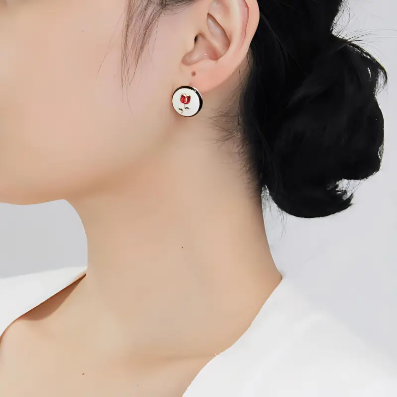 Vegetarian S925 Silver Stud Earrings Women's-2