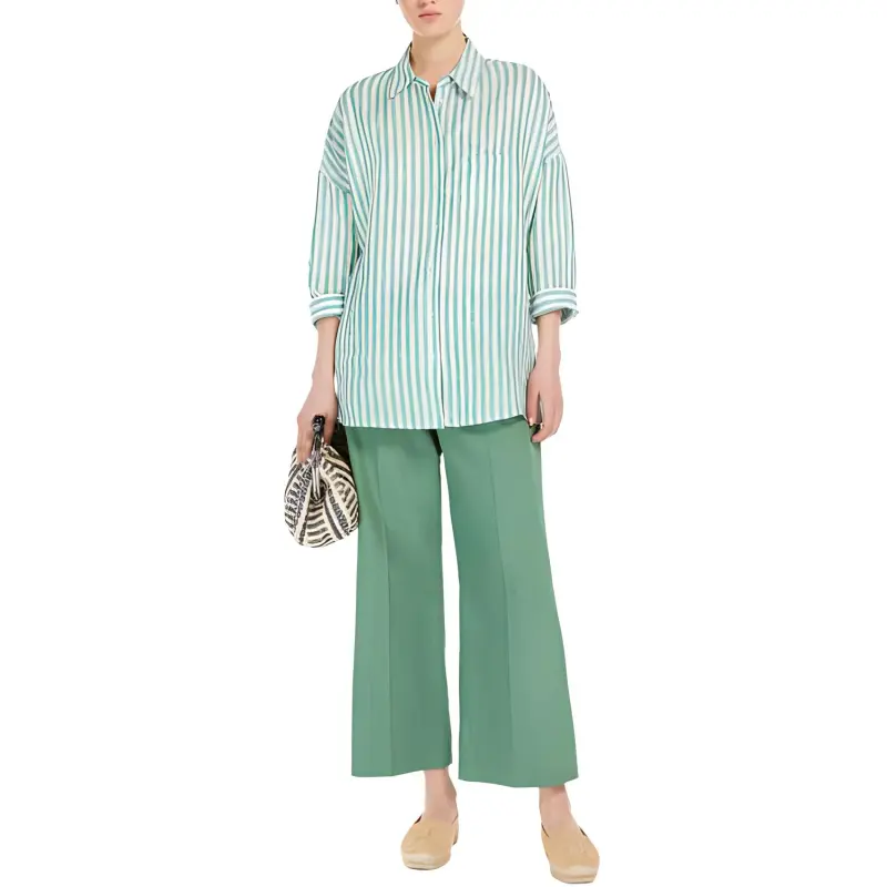 WEEKEND MaxMara Arduino Collection Linen Canvas Shirt Shirt Women's Green-1