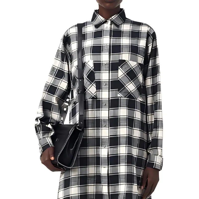 DIESEL Long-Sleeved Dresses Women's Black White Plaid-1