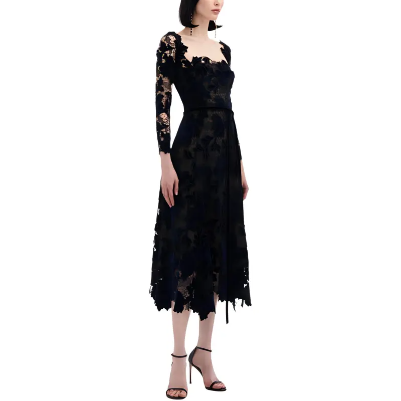 Oscar De La Renta Peony Velvet Guipure Dress-3