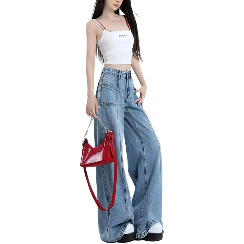 YINLEI Jeans Women's Vintage Blue-1