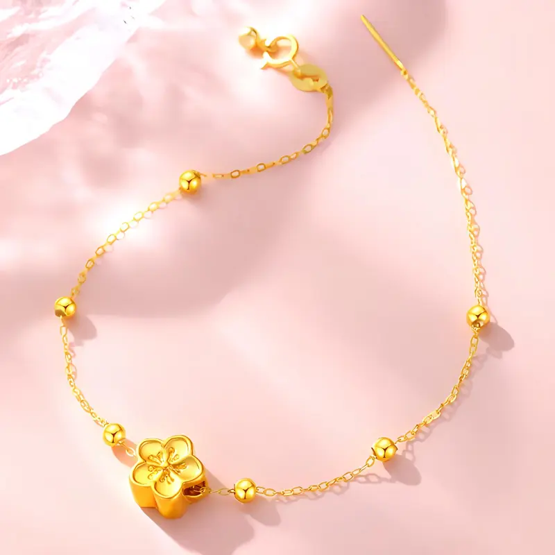 JOFY Girlish Peach Blossom Fortune Beads Niche Luxury Fashion Versatility Solid Gold Fixed Price Gold Bracelet Unisex-3