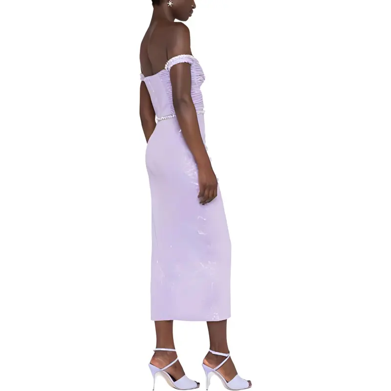 Self portrait Sequin embellished Off shoulder Midi Dress-3